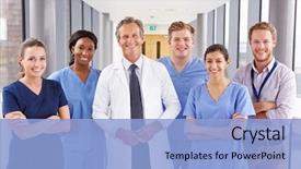  Presentation with hospital - Presentation theme having portrait of medical team standing background and a light blue colored foreground