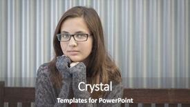  Presentation with melancholy - Beautiful PPT theme featuring portrait of melancholy young girl with glasses sitting on bench backdrop and a tawny brown colored foreground