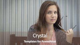  Presentation with melancholy - Audience pleasing presentation design consisting of portrait of melancholy young girl with glasses sitting on bench backdrop and a violet colored foreground