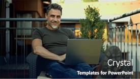  Presentation with home office - Slide deck featuring portrait-of-mid-adult-man and a navy blue colored foreground