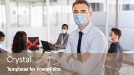  Presentation with conference table - PPT layouts featuring portrait-of-mid-businessman-wearing background and a coral colored foreground