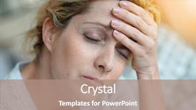  Presentation with aged - Cool new theme with portrait of middle-aged blond woman having a migraine backdrop and a coral colored foreground