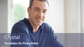  Presentation with aged - Audience pleasing slides consisting of portrait-of-middle-aged-man backdrop and a ocean colored foreground