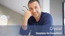  Presentation with aged - Slides having portrait-of-middle-aged-man background and a ocean colored foreground