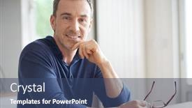  Presentation with aged - Theme having portrait-of-middle-aged-man background and a ocean colored foreground