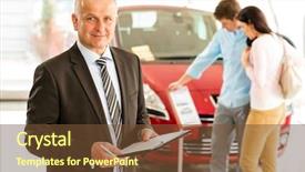  Presentation with retail store - Slide set enhanced with portrait of middle aged salesman background and a tawny brown colored foreground