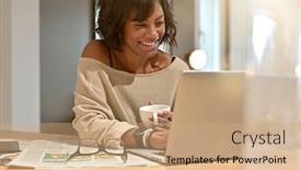  Presentation with news - PPT layouts featuring portrait-of-middle-aged-woman background and a coral colored foreground