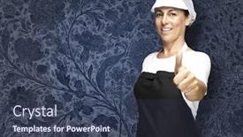  Presentation with top hat - Presentation theme having portrait of middle aged woman with apron and mesh top hat against a vintage background background and a tawny brown colored foreground