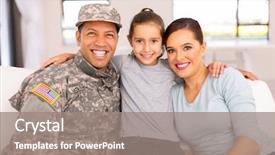  Presentation with military family - Cool new PPT layouts with portrait of military family sitting backdrop and a gray colored foreground
