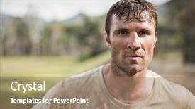  Presentation with obstacle course - Beautiful slides featuring portrait of military man standing backdrop and a coral colored foreground