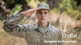  Presentation with boot camp - Presentation design enhanced with portrait of military soldier giving background and a coral colored foreground