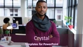  Presentation with social distancing - Colorful slide deck enhanced with portrait-of-mixed-race-businessman backdrop and a wine colored foreground