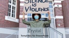  Presentation with covid coronavirus - Colorful presentation theme enhanced with portrait-of-mixed-race-man backdrop and a light blue colored foreground