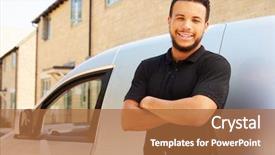  Presentation with horse racing portrait - PPT theme with portrait of mixed race tradesman background and a red colored foreground