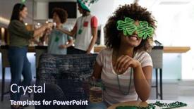  Presentation with saint patrick day - Slide deck with portrait-of-mixed-race-woman background and a wine colored foreground