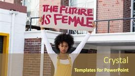  Presentation with woman rights - Slide set consisting of portrait-of-mixed-race-woman background and a coral colored foreground