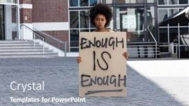 Presentation with woman rights - Slide deck having portrait-of-mixed-race-woman background and a gray colored foreground