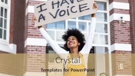  Presentation with woman rights - Amazing slide deck having portrait-of-mixed-race-woman backdrop and a yellow colored foreground