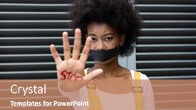  Presentation with stop - Audience pleasing slide set consisting of portrait-of-mixed-race-woman backdrop and a coral colored foreground
