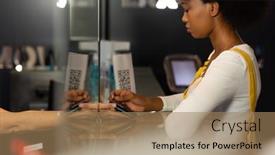  Presentation with race - Audience pleasing PPT theme consisting of portrait-of-mixed-race-woman backdrop and a coral colored foreground