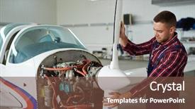  Presentation with aircraft engine - Beautiful presentation theme featuring portrait of modern aircraft engineer backdrop and a tawny brown colored foreground