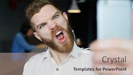  Presentation with yelling - Presentation design consisting of portrait-of-modern-bearded-man background and a mint green colored foreground