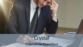  Presentation with documentation - Amazing presentation having portrait of modern businessman busy working with papers reading contract documentation analyzing it backdrop and a light blue colored foreground