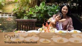  Presentation with pasta restaurant - Colorful presentation design enhanced with portrait-of-mom-and-daughtersit backdrop and a coral colored foreground