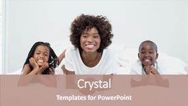  Presentation with social distancing - PPT theme enhanced with portrait of mother and kids background and a coral colored foreground