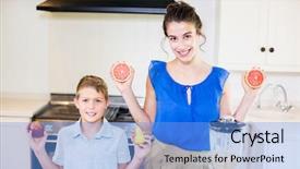  Presentation with mother son flowers - Slides featuring portrait of mother and son background and a light blue colored foreground