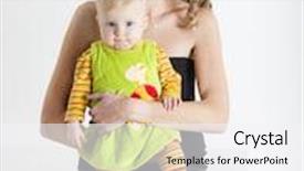  Presentation with baby girl - PPT theme having portrait of mother with her baby girl background and a sky blue colored foreground