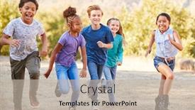  Presentation with children running - Slide deck featuring portrait-of-multi-cultural-children background and a soft green colored foreground