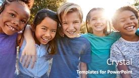  Presentation with multi cultural - Slide deck with portrait-of-multi-cultural-children background and a ocean colored foreground