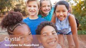  Presentation with multi cultural - Colorful PPT theme enhanced with portrait-of-multi-cultural-children backdrop and a coral colored foreground