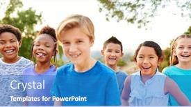  Presentation with multi cultural - Beautiful slides featuring portrait-of-multi-cultural-children backdrop and a teal colored foreground