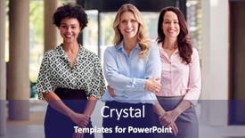  Presentation with multi cultural - PPT theme with portrait-of-multi-cultural-female background and a navy blue colored foreground