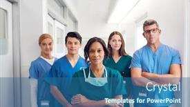  Presentation with multi cultural - Slide deck with portrait-of-multi-cultural-medical background and a ocean colored foreground