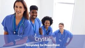  Presentation with scrubs - PPT layouts featuring portrait-of-multi-cultural-medical background and a teal colored foreground