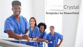  Presentation with scrubs - Slide set having portrait-of-multi-cultural-medical background and a white colored foreground