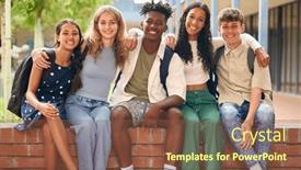  Presentation with cultural - Presentation design featuring portrait-of-multi-cultural-secondary background and a tawny brown colored foreground