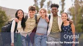  Presentation with cultural - Slide deck with portrait-of-multi-cultural-secondary background and a ocean colored foreground