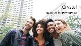  Presentation with new york - Slide set featuring portrait of multi-ethnic friends background and a  colored foreground