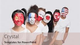  Presentation with multi ethnic group - Colorful presentation theme enhanced with portrait-of-multi-ethnic-group backdrop and a soft green colored foreground
