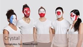  Presentation with ethnic group - Slide deck having portrait-of-multi-ethnic-group background and a coral colored foreground