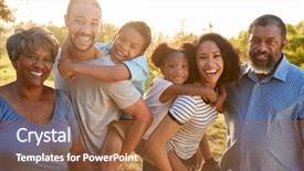  Presentation with generation - Colorful PPT theme enhanced with portrait of multi generation family backdrop and a red colored foreground