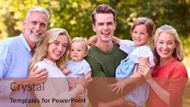  Presentation with walk - PPT layouts having portrait-of-multi-generation-family background and a red colored foreground