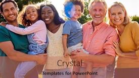  Presentation with home garden - PPT layouts featuring portrait-of-multi-generation-family background and a coral colored foreground