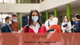  Presentation with face mask - Slide deck having portrait-of-multiethnic-students-group background and a red colored foreground