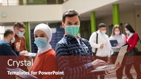  Presentation with face mask - PPT layouts featuring portrait-of-multiethnic-students-group background and a tawny brown colored foreground