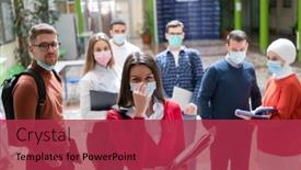  Presentation with face mask - PPT theme with portrait-of-multiethnic-students-group background and a red colored foreground